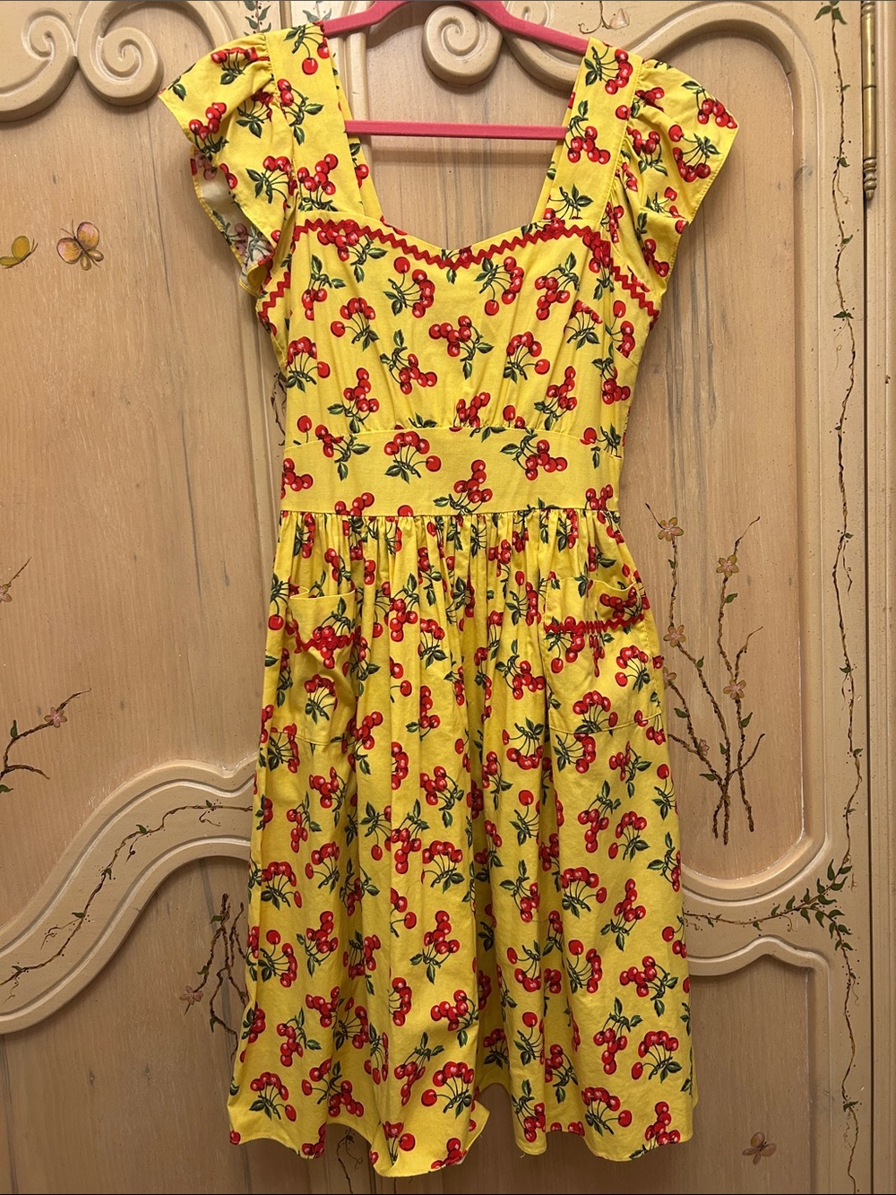 Bernie Dexter Yellow Cherry Print Dress